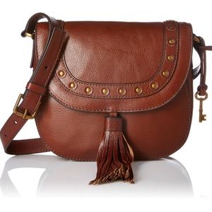 Fossil Brown Leather EMI Tassel Saddle Bag